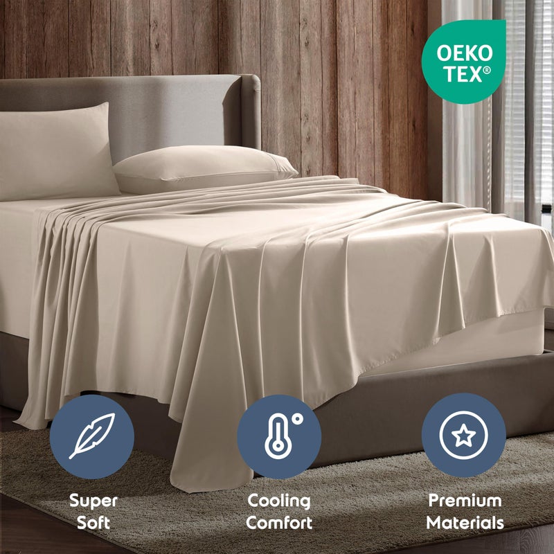 Nestl Short Queen Sheet Set - 1800 Ultra-Soft Microfiber - Double Brushed - Deep Pockets - Easy Fit - 4 Piece Set - Bed Sheets (Short Queen, Beige Cream) - Image 5